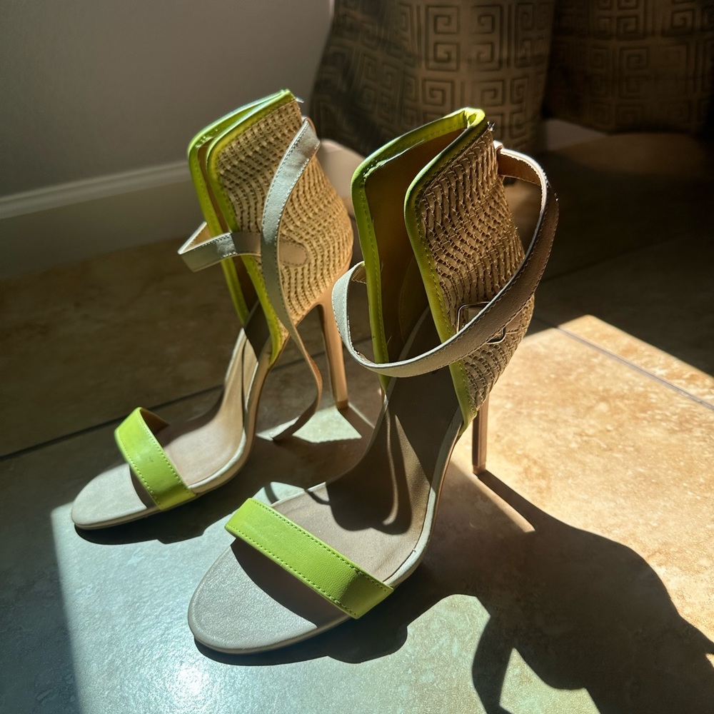 Neon lime and beige Bebe Heel